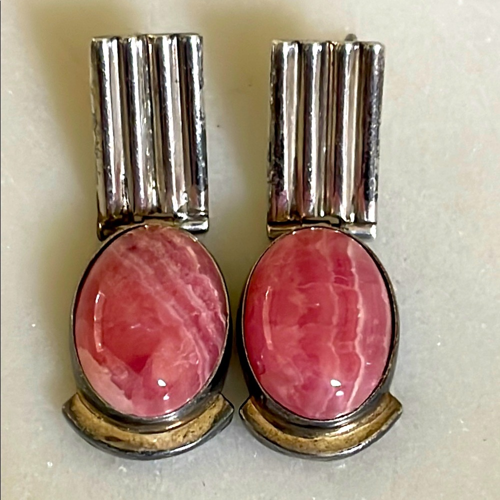 Sterling Silver and Pink Rhodochrosite Stone Earrings